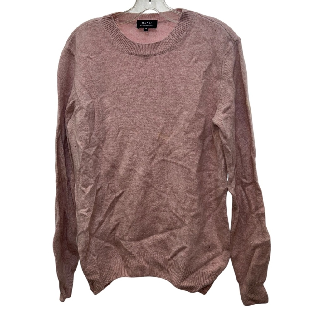 A.P.C. pale pastel pink 70 wool 30 cashmere crew neck sweater M holes